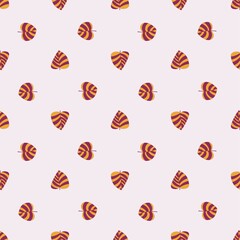 Orange and purple striped leaves on peach color background pattern. Natural colors positive surface design with funny leaves. Palm leaves fantasy calm mood seamless pattern. Spring and summer pattern