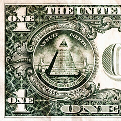 One dollar bill detail. The all-seeing eye. American finance and currency concept.