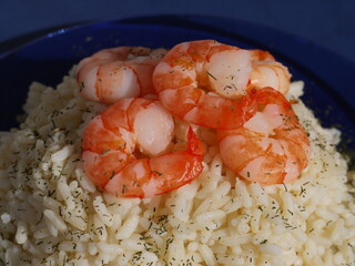 Reis mit Garnelen und Lachs