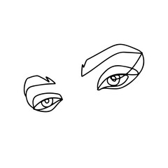 Eyes and brows continuous line drawing. Abstract woman portrait. One line face art vector illustration. Female linear contour isolated on white.