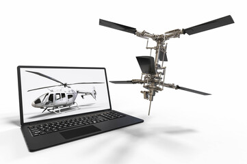 3D render image representing a helicopter design with the help of CAD