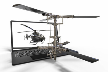 3D render image representing a helicopter design with the help of CAD