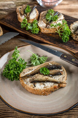 Sandwich with sprats.
