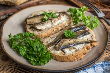 Sandwich with sprats.