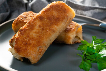 Croquettes with mushrooms and sauerkraut.