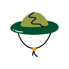 Hiking green hat. Illustration of cartoon hats. The study of nature. Flat vector illustration isolated on a white background