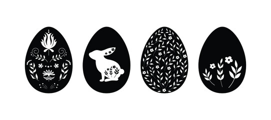 Patterned Easter Eggs Vector Illustration Set. Floral Easter eggs