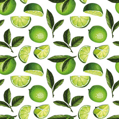 Seamless pattern design with hand drawn lime illustrations