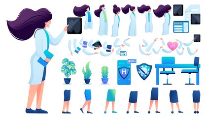 Constructor for creating a doctor women. Create your own character with a Set of hands and feet. Flat 2D vector illustration N11