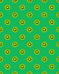 texture. Kiwi repeating seamless pattern on green background. Kiwi is cut. Background. High quality photo