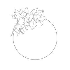 Orchid flower line art. Flower circle on white background. Floral frame wreath. Wedding spring frame.
