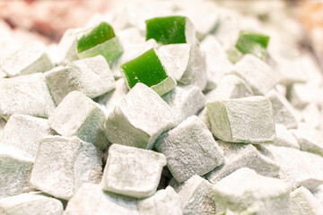 Mint-flavoured turkish delight. Rahat lokum on display in Istanbul.