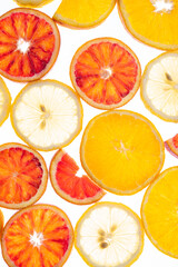 X-ray of fruit. Different slices of citrus fruit orange and lemon on the lumen background
