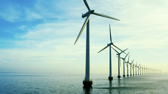 Windmills of shore outside Copenhagen, Denmark