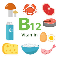 Infographic set of vitamin B12. Healthy lifestyle and diet vector concept. Vector illustration