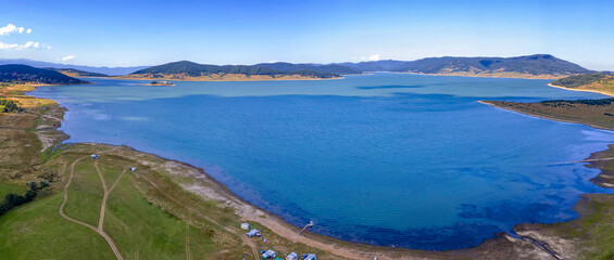 Fototapeta premium Amazing aerial panorama with a drone of a dam Batak, Bulgaria