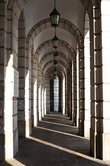  The arches in the arcaded corridors and interiors in church filled with sunlight