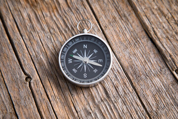 compass on the wooden background