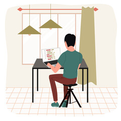 Programmer at work on web development on a computer. The concept of coding and programming scripts. Work from home.