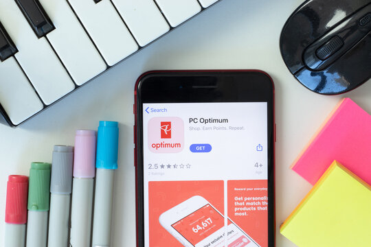 New York, USA - 2 March 2021: PC Optimum mobile app icon on phone screen, Illustrative Editorial.