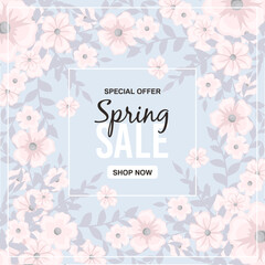 Spring sale background with beautiful colorful flower. Vector illustration template.banners.