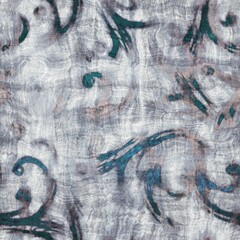 Seamless grungy tribal ethnic rug motif pattern. High quality illustration. Distressed old looking native style design in faded turquoise and gray colors. Old artisan textile seamless pattern.