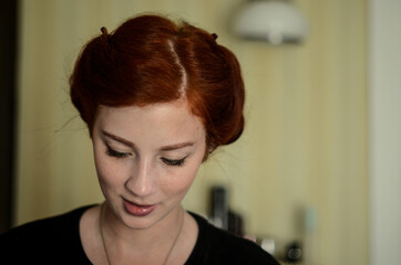 Fototapeta premium Cute girl with freckles smiling