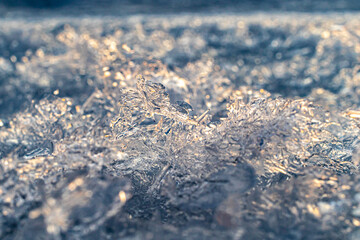 beautiful ice floes at sunset in winter