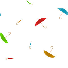 Seamless pattern with watercolor colorful umbrellas in flat style.
