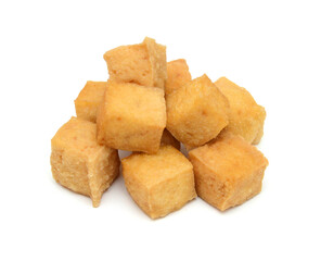 Fried tofu on a white background 