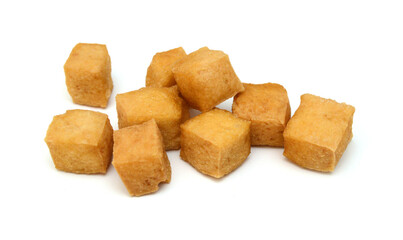 Fried tofu on a white background 