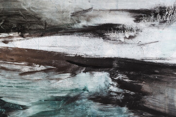 Abstract oil painting background. Fragment of artwork. Brushstrokes of paint. Sea. Ocean. Water. river.
