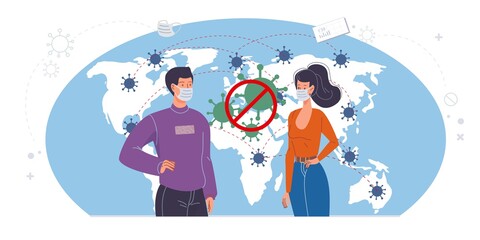Vector cartoon flat characters shows coronavirus prevention measures,Covid 2019-ncov protection-world travel regulation restriction,infection prevention concept