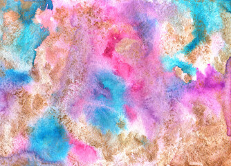 pink blue gold and violet watercolor background with alternating blurred stains