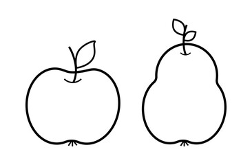 Vector illustration of symbol of fruit apple and pear outline. Icon design of healthy food with leaf. Nature vegetarian diet sign. Abstract art of simple elements. Appetizing organic ripe silhouette