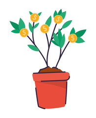 plant of dollars on a red pot