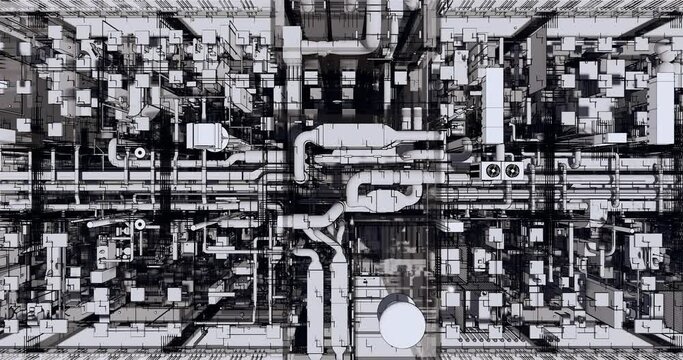 Top view of industrial plant equipment (3D BIM model)