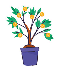 plant of dollars on a blue pot