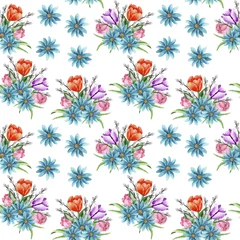 Tuinposter Aquarel lente bloemen patroon, florale achtergrond, naadloze digitale papier. © Anastasia