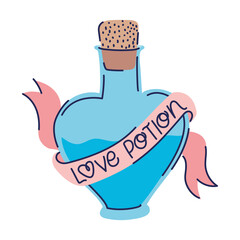 pink bottle with heart shape and love potion lettering