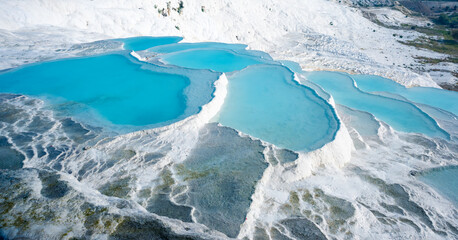 Pamukkale, natural pool with blue water, Turkey tourist attraction