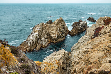 Beautiful landscape, view rocky Pacific Ocean coast at Point Lobos State Reserve in Carmel,...