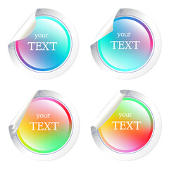 Vector set of colored rounded stickers with different curled corners. Isolated objects.