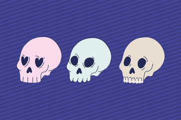 set of esoteric skulls on a purple background