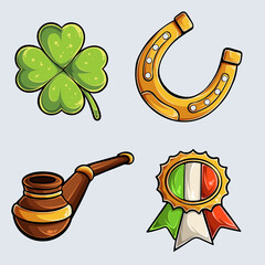 Hand drawn Set of element for St. Patrick's day collection, detailed whit shadows and lights