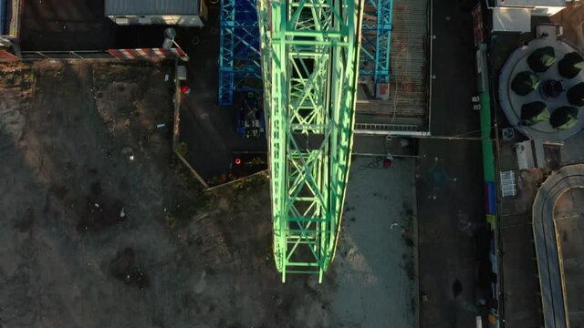 Aerial shot of Coney Island with a birds-eye view over the Wonder Wheel
