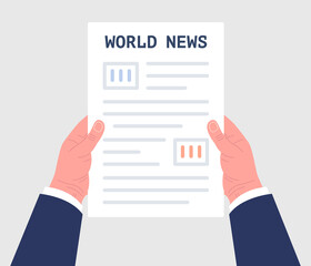 Hands of businessman holding a daily newspaper. Vector illustration.