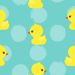 Seamless little yellow ducks toy pattern. Baby print