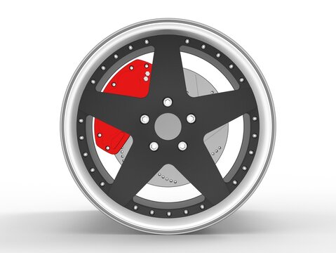 3D render of an aluminum car disc complete with a brake system (sketch)