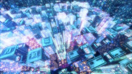 future smart city cyber space buildings landscape animation